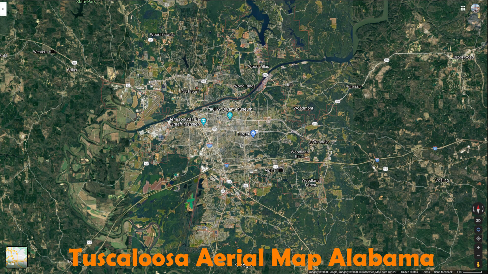 Tuscaloosa Aerien Carte Alabama